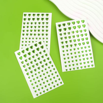 264Pcs Heart Face Gems Love Gems, Self-Adhesive Face Jewels Rhinestones 5/7/10 mm DIY Face Gems Stick on, Valentine Makeup Gems Rave Accessories for Face Eyes Hair Makeup Body, Crafts (Green)
