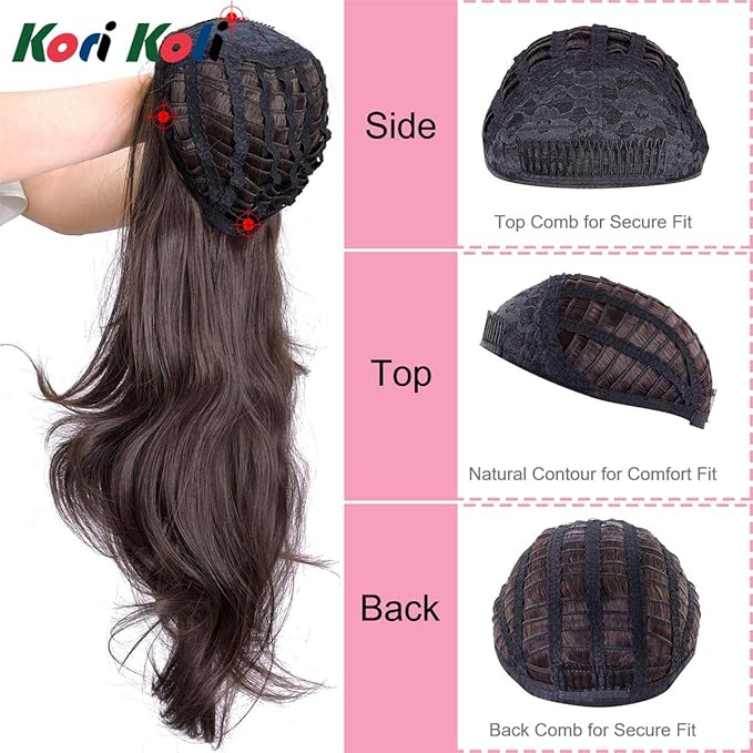 24“ Long Wavy Clip in Half Head Tied Wig Japanese Synthetic fibers Hair Extensions For Women 210g （9-7-2#）