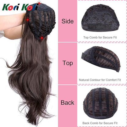 24“ Long Wavy Clip in Half Head Tied Wig Japanese Synthetic fibers Hair Extensions For Women 210g （9-7-2#）