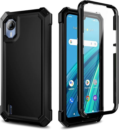 Designed for Cricket Debut S2 Case, Calypso 4 with [Built-in Screen Protector], Full-Body Protective Shockproof Rugged Bumper Cover, Impact Resist Phone Case (Black)