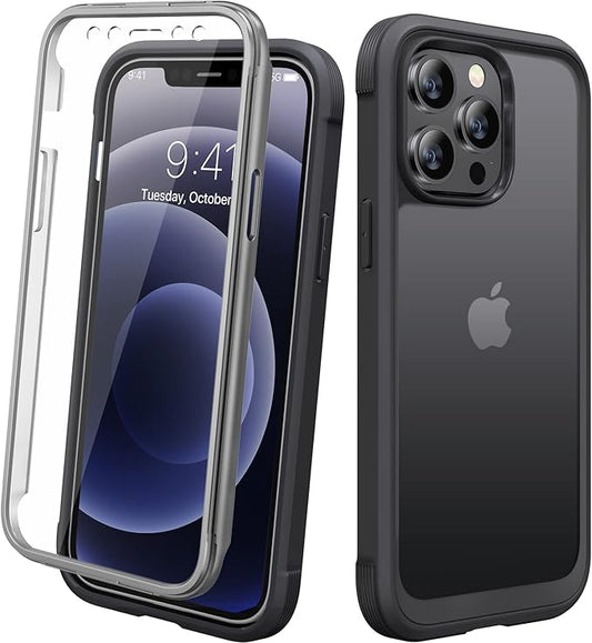 Miracase Designed for iPhone 12 Pro Max Case, Full Body Rugged Case with Built-in Touch Sensitive Anti-Scratch Screen Protector, Soft TPU Case Compatible with iPhone 12 Pro Max 6.7", Matte Black