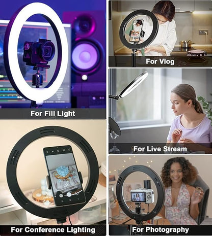 Ring Light Wall Mout Phone Holder, 10'' Ring Light with Wall Folding Arm Compatible with iPhone 15 14 13 12 11 Xr Xs X 9 8 7 Plus and Samsung Cell Phones and Webcams