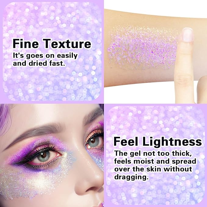 MEICOLY Fine Body Glitter,Face Glitter for Halloween,Color Changing Glitter Gel for Body,Face,Hair,Lip,Eye,Long Lasting Holographic Sequins Glitter Face Paint Glitter Makeup,Sparkling Pink,50ml