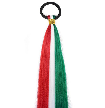 2 Pack Braid Ponytail Extension, Full of Christmas Color Ponytail Extension, with Elastic Tie Straight Tube Sleek Wrap Extension Hair Ponytail Extension 26 Inch (Red/White/Green#)