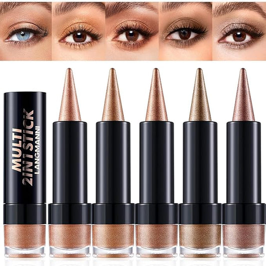 5PCS 2-in-1 Gradient Eyeliner & Eyeshadow Stick Combo, Shimmer & Matte Cream Eyeshadow Pencil, Waterproof & Smudge-Proof, Long-Lasting Eye Makeup, Metallic & Neutral Shades (Golden Glam)