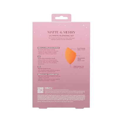 Real Techniques Matte & Merry Ultimate Blending 4 Piece Holiday Gift Set, Foundation Makeup Sponge, Dual-Sided Powder Puff, & 2 Makeup Brushes, Kitten Paw Brush, Stocking Stuffer, Limited Edition