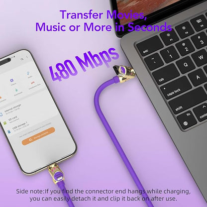 4-in-1 Universal Multi USB Charging Cable – 240W Max Fast Charger Cord with Multiple Connectors for iPhone 16/15/14/13, iPad, Samsung, MacBook, Tablets & More (Purple, 6.6Ft)