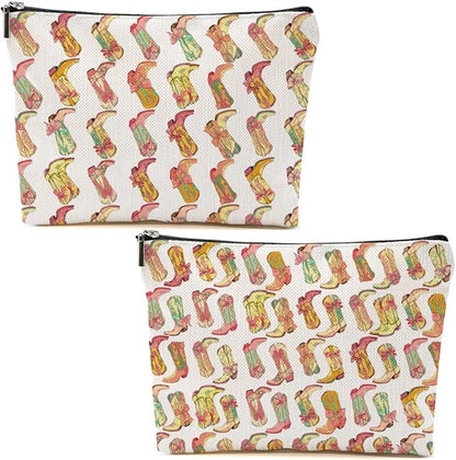 2pcs Western Makeup Bag Cowgirl Boots Cosmetic Bags for Women, Cowgirls Gifts for Women Girls Sisters Lady Boss Friends Birthday Gift, Toiletry Zipper Pouch Western Stuff Cowboy Boots Gifts