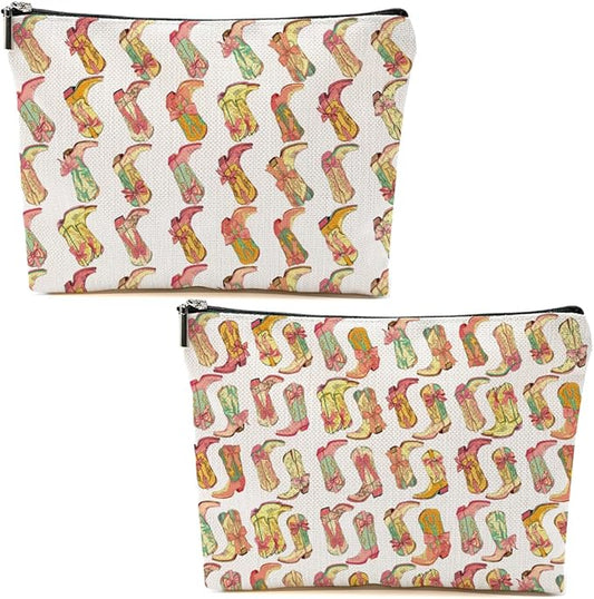 2pcs Western Makeup Bag Cowgirl Boots Cosmetic Bags for Women, Cowgirls Gifts for Women Girls Sisters Lady Boss Friends Birthday Gift, Toiletry Zipper Pouch Western Stuff Cowboy Boots Gifts