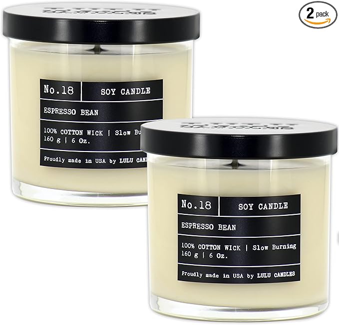 Lulu Candles | Espresso Bean | Luxury Scented Soy Jar Candle | Hand Poured in The USA | Highly Scented & Long Lasting (6 Oz. 2 Pack)