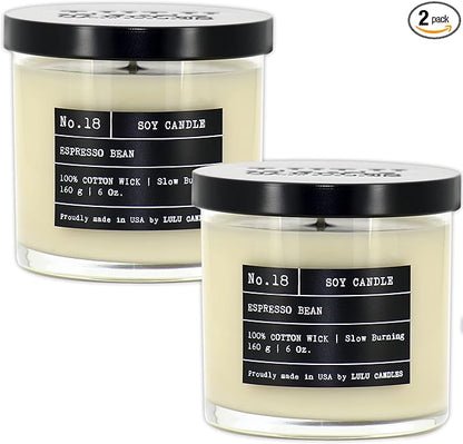 Lulu Candles | Espresso Bean | Luxury Scented Soy Jar Candle | Hand Poured in The USA | Highly Scented & Long Lasting (6 Oz. 2 Pack)