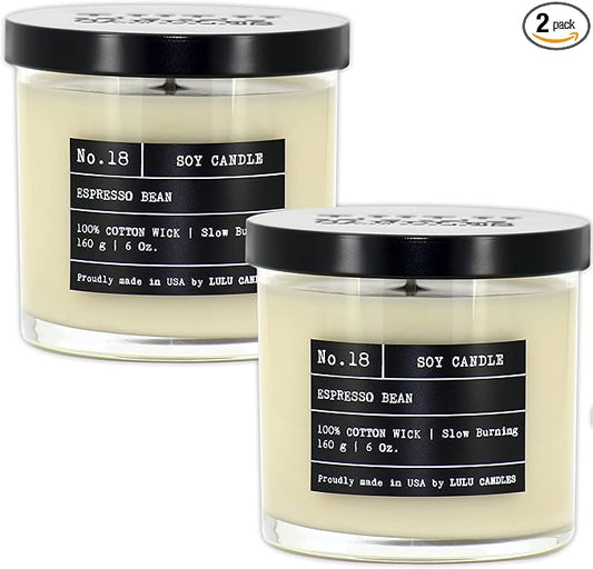 Lulu Candles | Espresso Bean | Luxury Scented Soy Jar Candle | Hand Poured in The USA | Highly Scented & Long Lasting (6 Oz. 2 Pack)