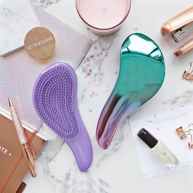 Lily England Detangler Hair Brush for Curly, Thick, Straight & Natural Hair - Gentle Detangling Brush for Women, Kids & Toddlers with Flexible Bristles - Smooth Hairbrush for Wet & Dry Hair, Ombre