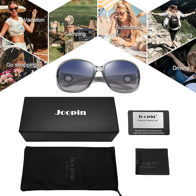Joopin Big Womens Sunglasses Polarized Trendy Sun Glasses Large Rectangle UV Protection Rhinestone Sunnies