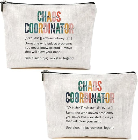2pcs Chaos Coordinator Makeup Bag Chaos Coordinator Gifts for Women Cosmetic Bag, Thank You Supervisor Gifts for Women Her Moms Manager Colleagues Retirement Boss Gift, Zipper Pouch