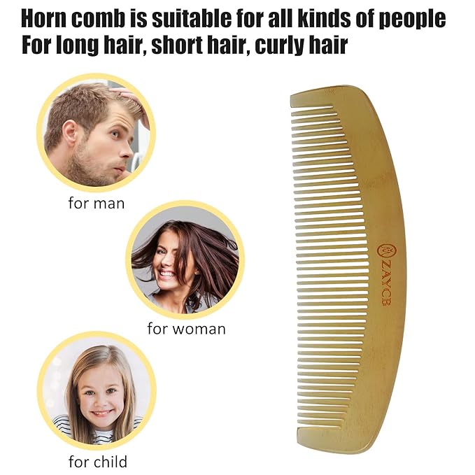 Buffalo Horn Fine Tooth Comb - Anti-Static Hair Comb - Hair Styling Detangling Comb for Men, Women and Kids - For All Hair Types - 6.0 x 1.3 x 0.2 inches