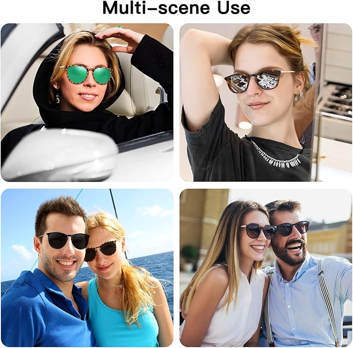 Ougenni Sunglasses for Women Men Vintage Polarized Women Sunglasses Round Classic Retro UV Protection Lens