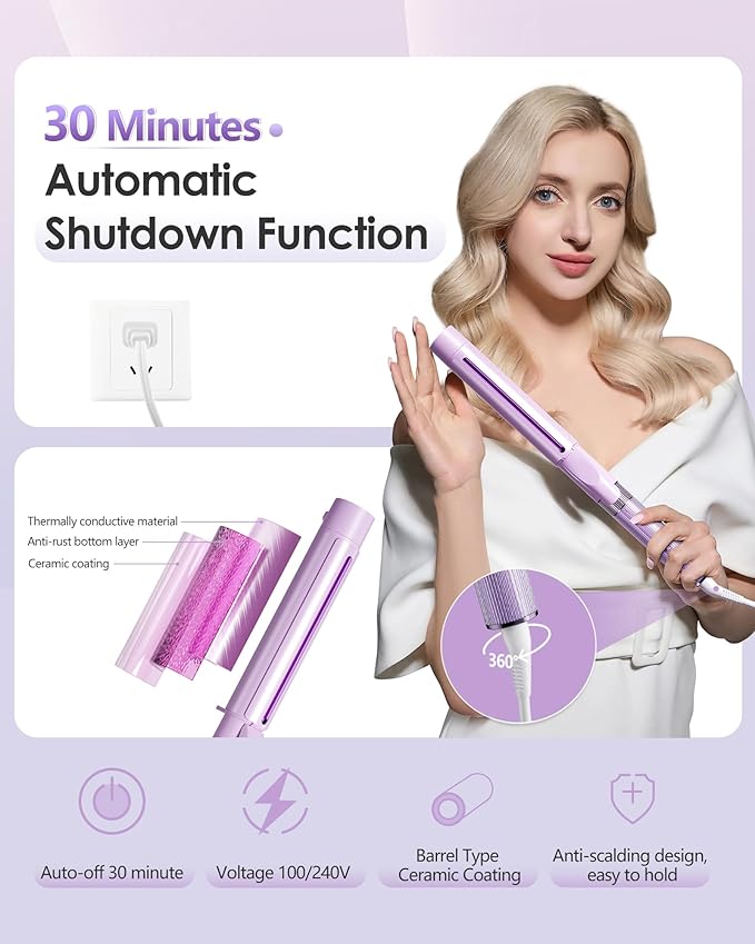 NOVUS 1.4 Inch Curling Wand, Professional Curling Iron, Negative Ions Hair Curler, Large Barrel Curling Iron