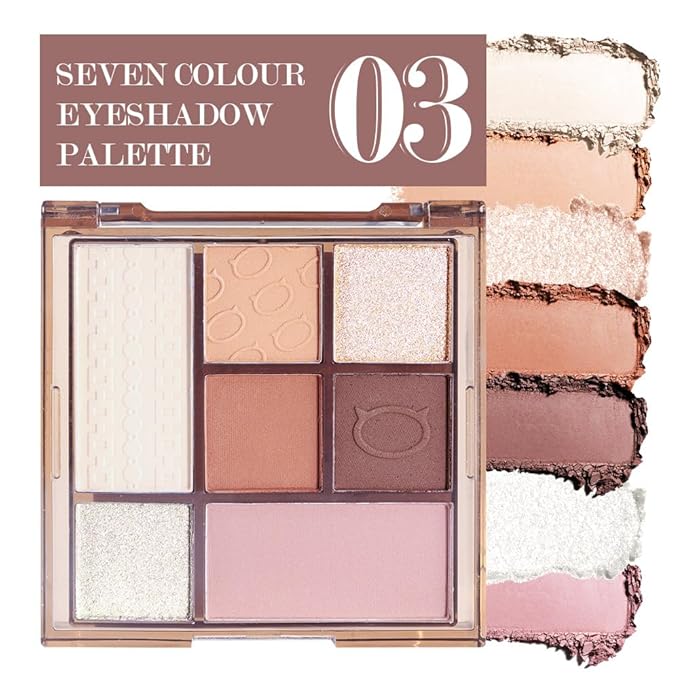 Seven Color Matte Shimmer Eyeshadow Makeup Palette,Pearl White Ivory White & Brown Coffee Pink 7 Color Series Powder Eye shadow ,Daily Makeup Eyeshadow Box, Easy to Carry, Vegan & Cruelty-Free, 03