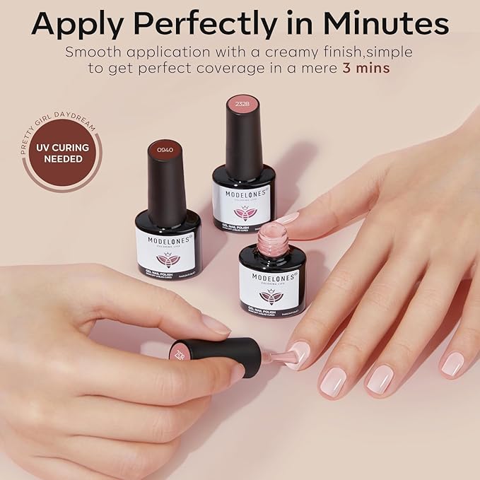 modelones Gel Nail Polish Set 2 Pcs 15 ML Nude Brown Gel Polish Kit Neutral Skin Tone Translucent Nude Soak Off Gel Nail Kit Manicure DIY At Home Nail Art Salon Gift For Women Girl