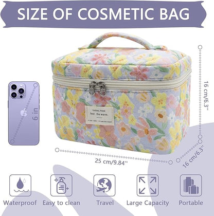 1pc Large Makeup Bag, Cute Cosmetic Bag for Women Girls, Floral Coquette Aesthetic Toiletry Bag, Travel Make Up Organizer Bag (Large Flower)