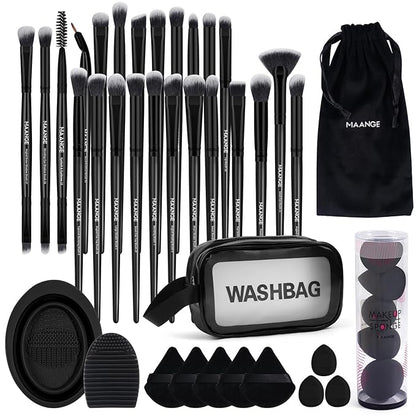 MAANGE Makeup Brushes, 41 Pcs Premium Synthetic Makeup Brush Set Contour Blush Concealers Eye Shadow Eyeliner Blending Make Up Brush Kit (Black, 41 Piece Set)