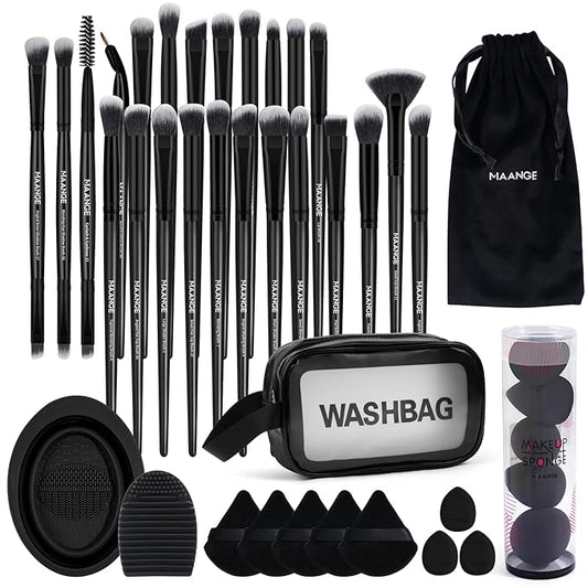 MAANGE Makeup Brushes, 41 Pcs Premium Synthetic Makeup Brush Set Contour Blush Concealers Eye Shadow Eyeliner Blending Make Up Brush Kit (Black, 41 Piece Set)