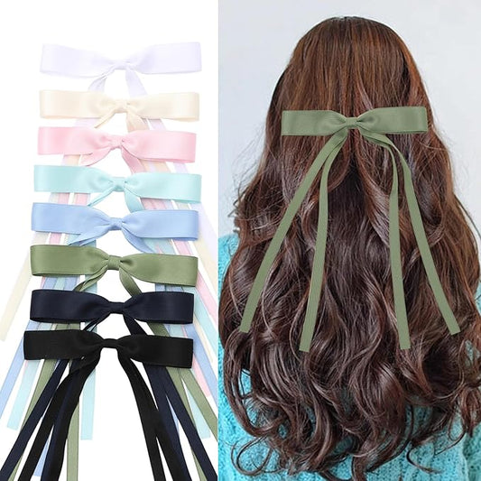 HairBows for Women & Girls, 16 PCS Ribbon Hair Bow with Long Tail Bowknot Hair Clips, Hair Barrettes with Bow Accessories