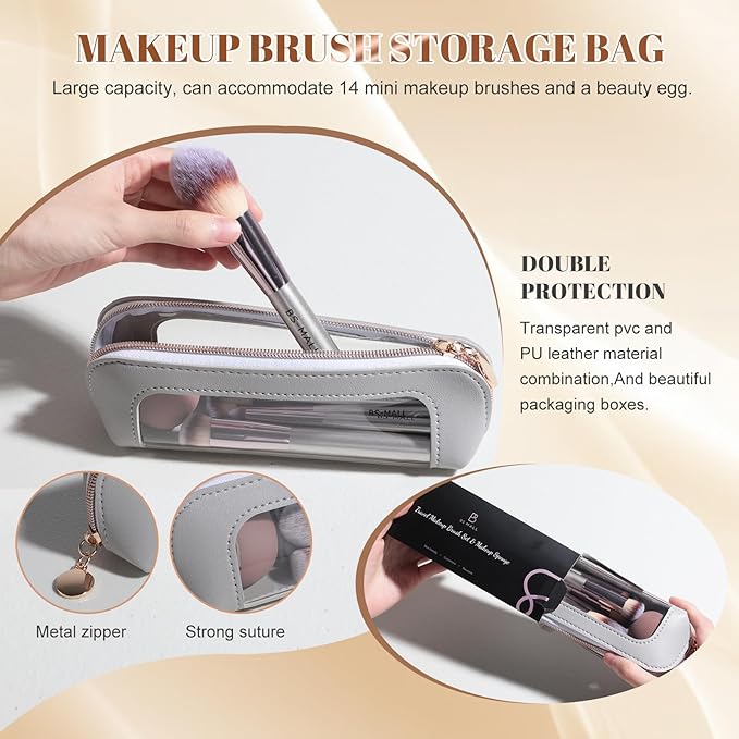 BS-MALL Makeup Brush Set 14 Pcs Premium Synthetic Foundation Powder Concealers Eye shadows Blush Makeup Brushes with Makeup Case and Makeup Sponge (A-Champagne)