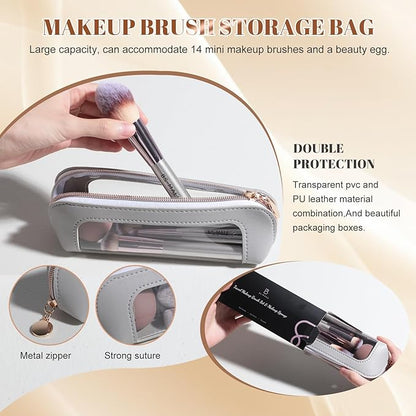 BS-MALL Makeup Brush Set 14 Pcs Premium Synthetic Foundation Powder Concealers Eye shadows Blush Makeup Brushes with Makeup Case and Makeup Sponge (A-Champagne)