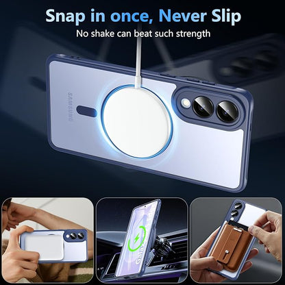 OWKEY for Samsung Galaxy S25 Edge Case 6.65'',Magnetic S25 Edge Case for Magsafe with Tempered Glass Screen, [Shockproof Military] Translucent Back Slim Bumper Cover Phone Case Galaxy s25 Edge,Blue