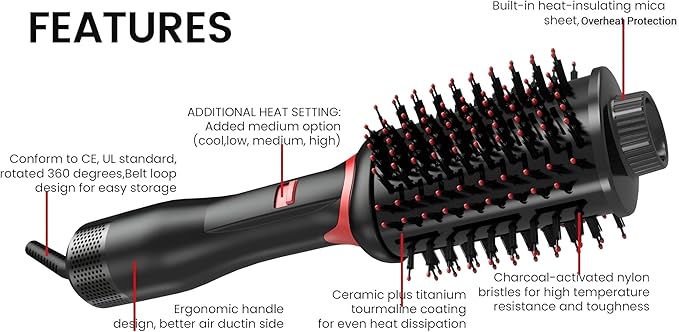 4-in-1 Hair Dryer Brush & Volumizer, Ionic Ceramic Hot Air Brush for Smoothing, Straightening, and Styling – Multi-Temperature Settings, Suitable for All Hair Types