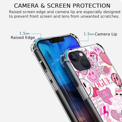 Case for iPhone 14 with Pink Design,Aesthetic Hippie Indie Popular Elements Pattern,Shockproof Soft TPU Bumper Phone Cover(14,Pink)