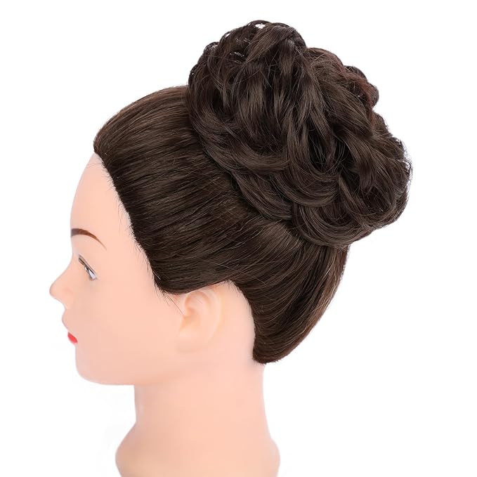 MORICA 1PCS Messy Hair Bun Hair Scrunchies Extension Curly Wavy Messy Synthetic Chignon for Women (1-6#(Dark Brown))
