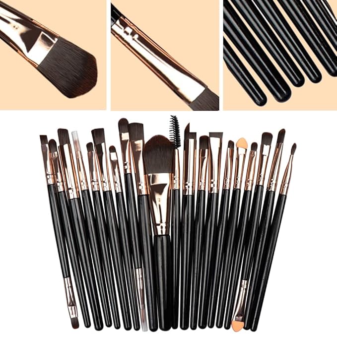 20Pcs Makeup Brushes Set Eyeshadow Eyeliner Eyelash Foundation Powder Lip Eye Make Up Brush Cosmetic Beauty Tool Kit (Black)
