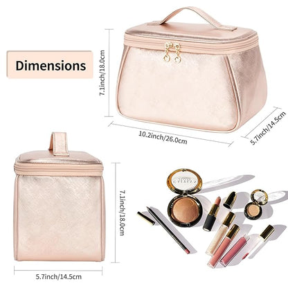OCHEAL Large Makeup Bag, Makeup Bag Organizer Cosmetic Bags for Women Travel Travel Toiletry Bag Make Up Bag with Divider and Handle for Cosmetics Toiletries Brushes Tools Storage -Rose Gold