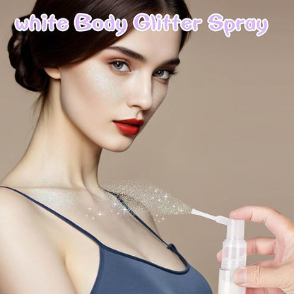 MEICOLY White Hair and Body Glitter Spray,Shinny Sparkle Glitter Spray for Clothes,Loose Shimmer Hairspray for Festival Rave Makeup/Stage Performance,Lightweight,25g/0.88OZ