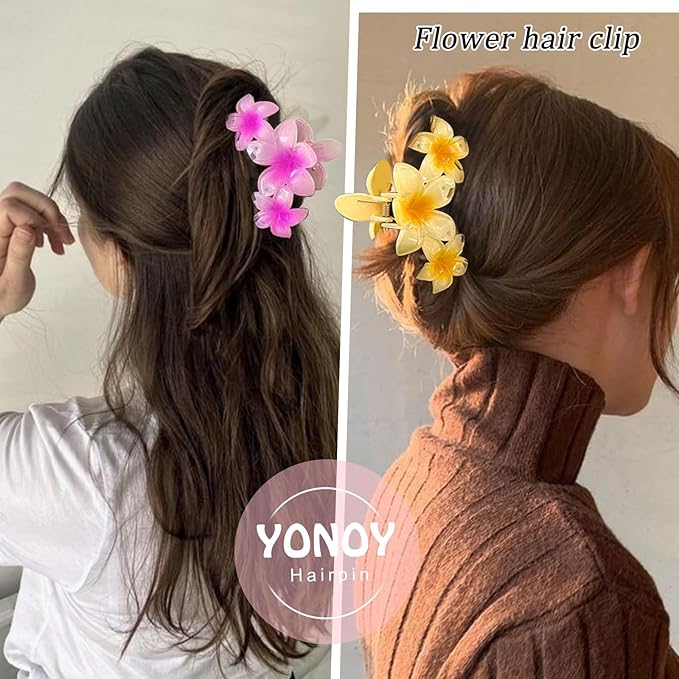 6Pcs Flower Hair Clips for Women, Non-Slip Hawaiian Hair Flower Clip, Large Plumeria Banana Cute Beach Hair Accessories (Pearlescent Gradient Color)
