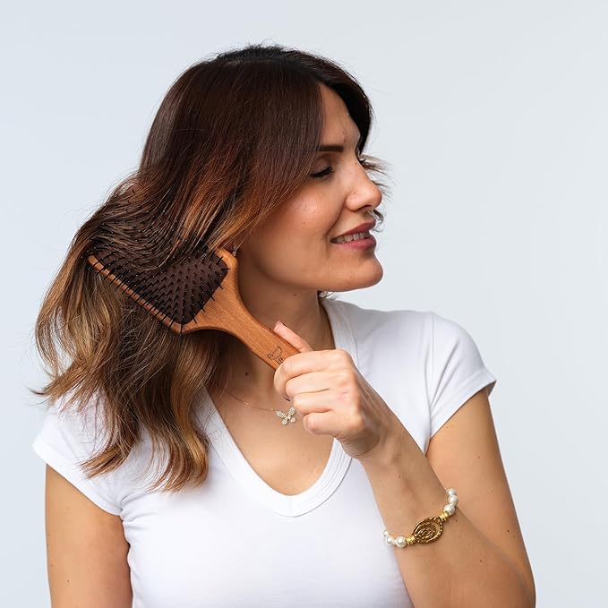 2 Packs Wooden Hand Made Detangling Paddle and Teasing Boar Bristle Hairbrush, Comfortable Gently Detangles, Reduce breakage, Pain-Tangle Free Brushing, All Wet, Dry Hair Types, Women, Men