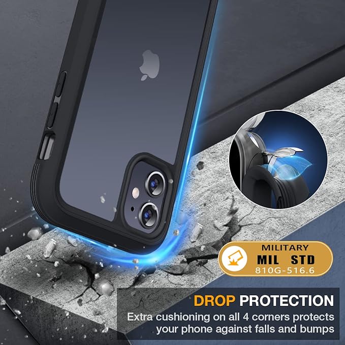 Miracase Glass Series Designed for iPhone 11 Case [2023 Upgraded] Full-Body Rugged Bumper Case with Built-in 9H Tempered Glass Screen Protector and Camera Protector (Matte Black)