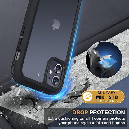 Miracase Glass Series Designed for iPhone 11 Case [2023 Upgraded] Full-Body Rugged Bumper Case with Built-in 9H Tempered Glass Screen Protector and Camera Protector (Matte Black)