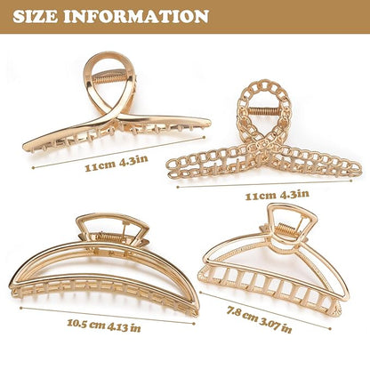 4 Pack Large Metal Hair Clips for Thin to Thick Curly Hair, 4.3 Inch Big Nonslip Gold Color Clamps, Perfect Fashion Jaw Claw Hair Styling Accessories for Women and Girls, Christmas Gifts
