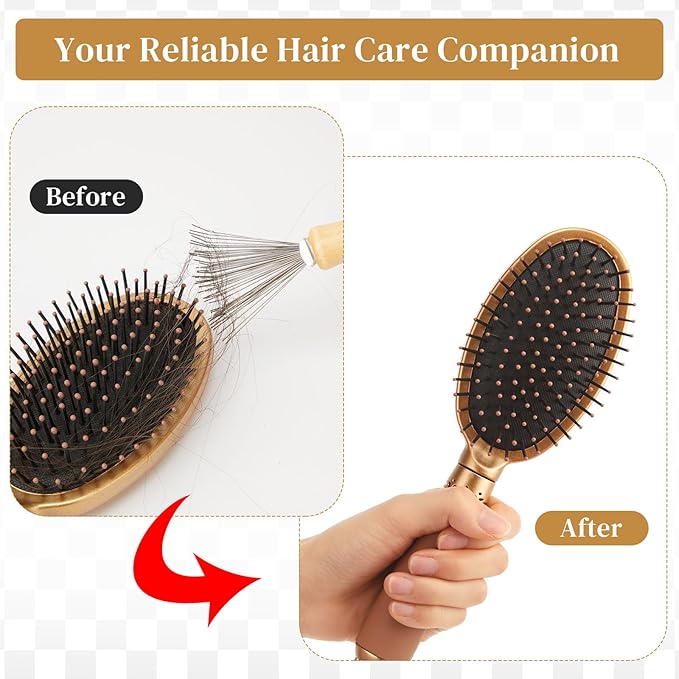 Boao 2 Pieces Hair Brush Cleaning Tool Comb Cleaner Brush Mini Comb Cleaning Hair Remover Tool for Removing Dust Home and Salon Use (White, Wood Color)