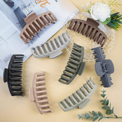 TOCESS Hair Claw Clips for Women – Large Clips for Thin Thick Hair Big Neutral Claw for Curly Hair Matte Nonslip Strong Hold 4.33 Inch Jumbo Claws Jaw Set (8 Pcs)
