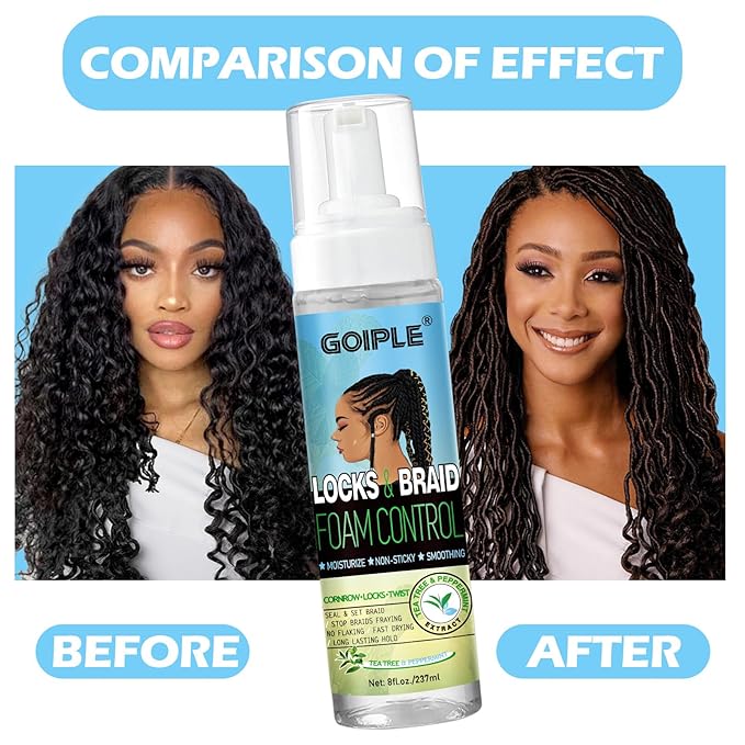 8 fl oz Braid Foam Control Mousse Braiding Mousse for Braids Twist, Locs, No Flake Extra Hold High Shine Style & Moisturizes, Hair Mousse for Braids Nourishes, Lightweight, Smooth, No Greasy Tea Tree