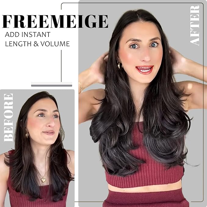 20 Inch Black Hair Extensions Straight Layered Clip in Hair Extensions for Women Synthetic Heat Resistant