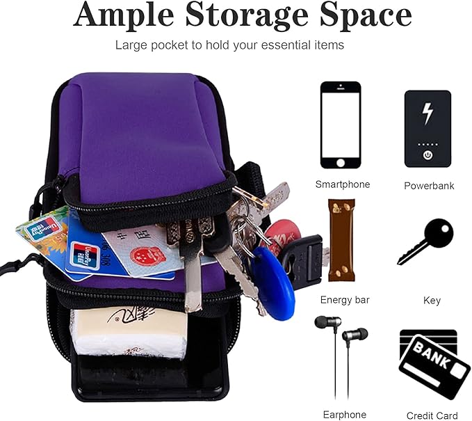 Running Armband Cell Phone Holder for iPhone 11 12 13 14 15 16e 16 Pro Max Xs X Xr 8 Plus SE Mini,Galaxy S25 S24 S23 S22 S21 Note 20 10,Key,Strap Pouch,Workout Exercise Sports Arm Band Sleeve