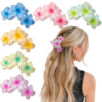 6Pcs Flower Hair Clips for Women, Non-Slip Hawaiian Hair Flower Clip, Large Plumeria Banana Cute Beach Hair Accessories (Pearlescent Gradient Color)