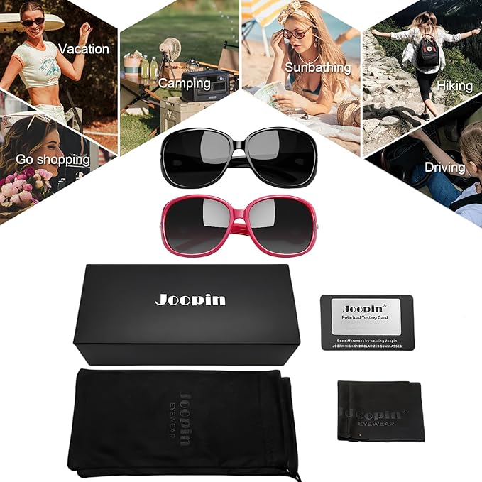 Joopin Big Womens Sunglasses Polarized Trendy Sun Glasses Large Rectangle UV Protection Rhinestone Sunnies