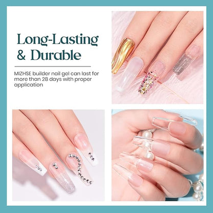 MIZHSE Builder Gel For Nails - 60g Clear Hard Gel For Extension, Strengthen, Art Manicure Kit With 100pcs Forms And Brush